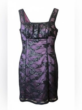 Vintage‎ Y2K Aggie Beaded Purple & Black Mesh Overlay Mini Dress